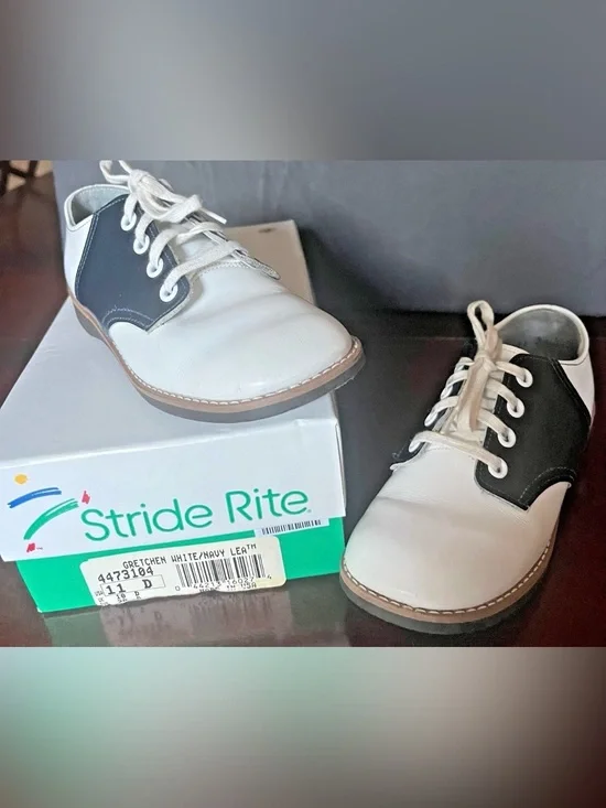 Stride Rite - Navy/White Leather Shoes Size Youth 11 D