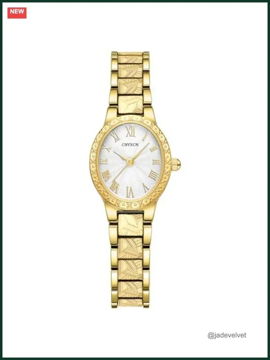 Vintage Gold Oval Case Watch Roman Numeral Dial Bracelet Strap Water Resistant