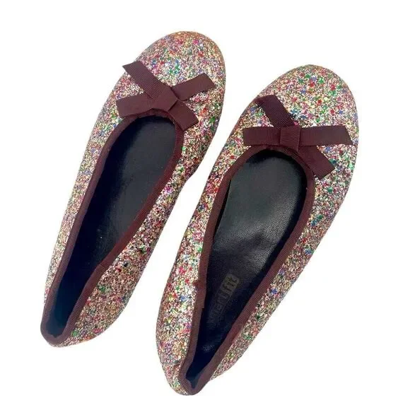Smart Fit Girls Multicolor Glitter Slip-On Ballet Flats Size 4 Sparkly Shoes