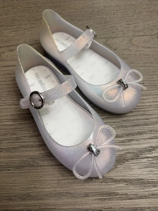 Mini Melissa Iridescent “Glass Slipper” Glitter Mary Jane Flats