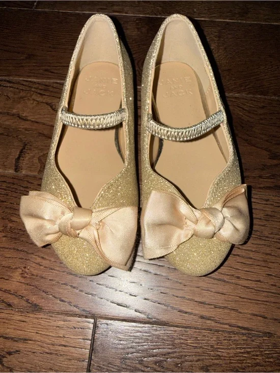 Janie and Jack Girls' Gold Glitter Bow Mary Janes