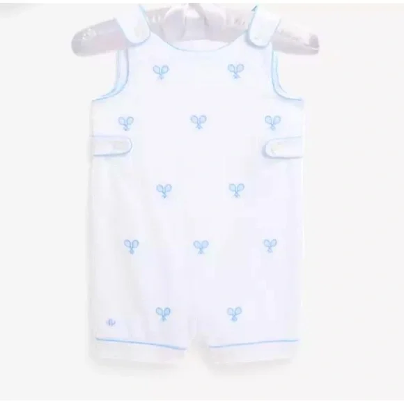 NWT Ralph Lauren Baby Seersucker Embroidered Shortall Tennis Summer‎ Spring