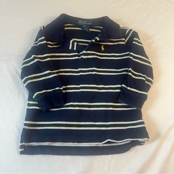 Polo‎ Ralph Lauren Long Sleeve Classic Rugby Polo Shirt Navy Green Stripe 18M
