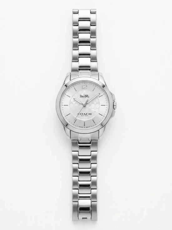 COACH Silver Stainless Steel Signature C Dial Horse Carriage Watch Y2K Preppy