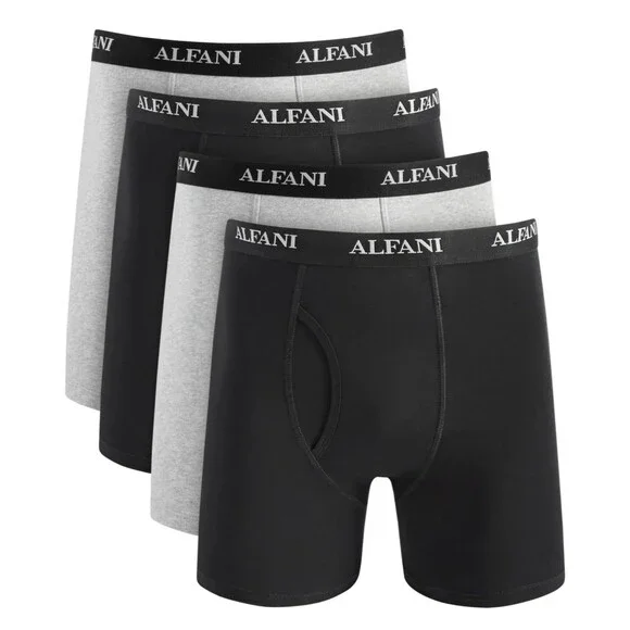 ALFANI Mens Boxer Briefs Small Gray Black 4-Pack Tagless 100% Cotton
