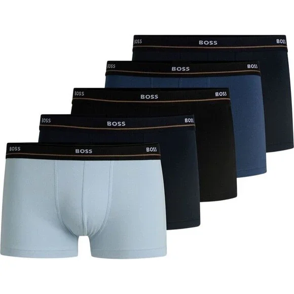 HUGO BOSS Boxer Briefs Mens Small Blue 5-Pack Essential Trunk Cotton Logo