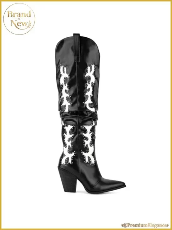 Women's Over the Knee Cowboy Boots Studded Slouch Wide Calf 2