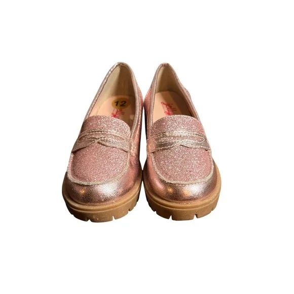 Jellypop Toddler Side‎ Step Rose Gold Metallic Glitter Chunky Penny Loafers 12M