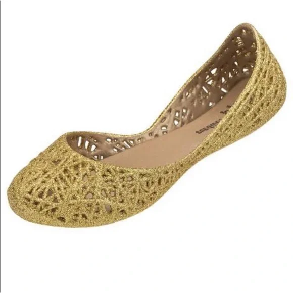 Mel Dreamed Melissa Campana Glitter Zig Zag Jelly Ballet Flat‎ Gold 13