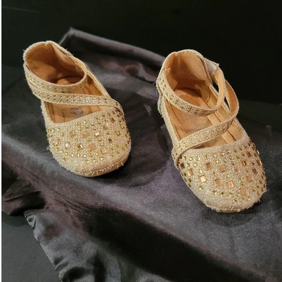 Belladia Toddler Girls Gold Rhinestone Mary Jane Flats Dress Shoes Size‎ 4 / 19
