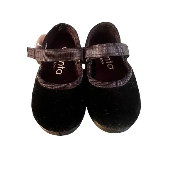 Cienta Spain Mary‎ Jane Shoes - Black Velvet Girls Ballet Flats, Size 3.5