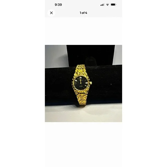 Waltham Diamond Quartz Womens Dress Analog Gold Tone Bracelet watch nugget 80's
