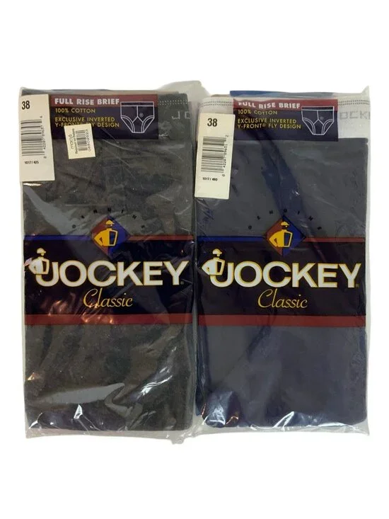 Vintage Jockey Classic Mens Full Rise Briefs 2 Pair 38 Navy Blue Dark Gray 1996