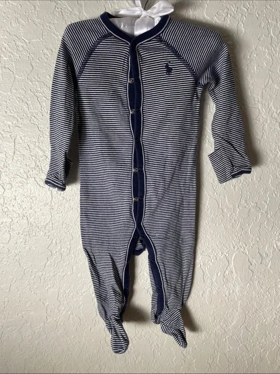 Ralph Lauren Navy and White Striped Footed One-Piece