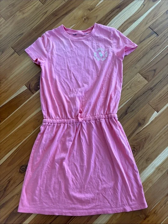 Ralph Lauren Pink Tie-Waist Cotton Casual Dress