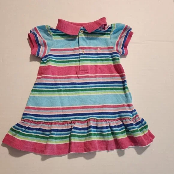 Ralph Lauren Baby Girl Striped Polo Dress 6M Multicolor 100% Cotton