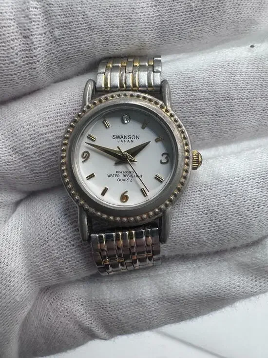 Swanson Japan Quartz Watch Two-Tone Day Date Diamond Vintage