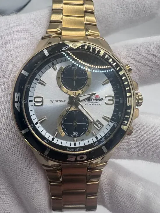 Gold-toned Ellesse Sportiva Chronograph watch 03-0442 silver sunburst dial