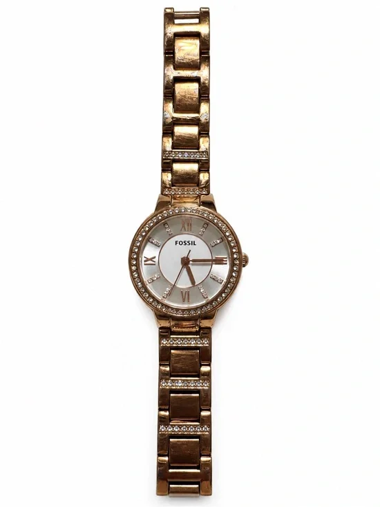 Fossil Virginia ES3284 Rose Gold Tone Crystal Watch Needs Battery
