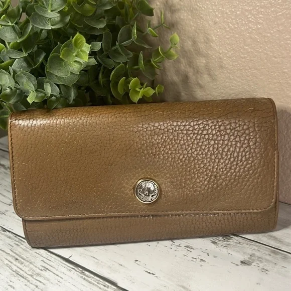 BVLGARI Bulgari Brown Pebbled Leather Wallet Clutch