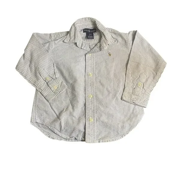 Ralph Lauren blue pin striped long sleeve boys button‎ up dress shirt SIZE 3