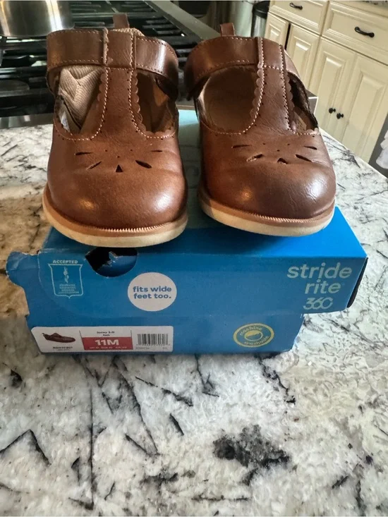 Stride Rite Brown T-Strap Mary Jane Kids Shoes