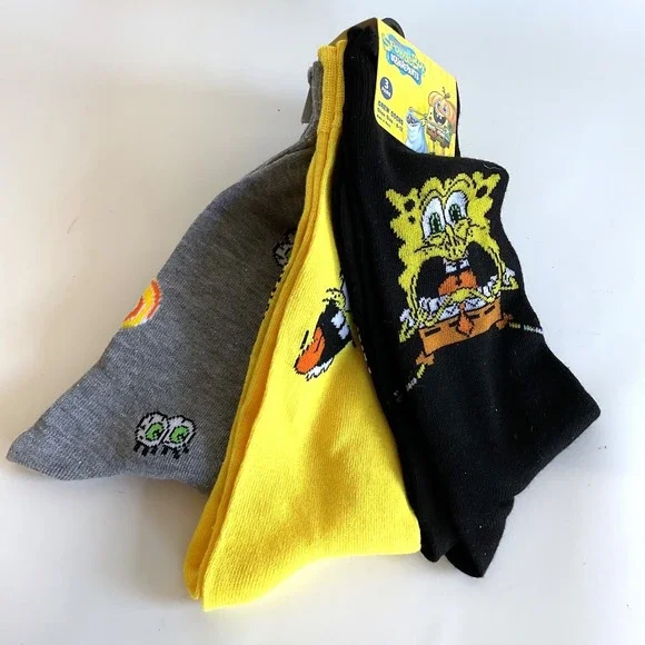 Nickelodeon SpongeBob SquarePants 3 Pack Crew Socks Shoe Size 6-12 Halloween New