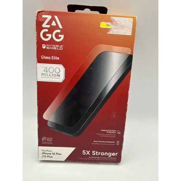 ZAGG Screen Protector iPhone 16 Plus 15 Plus Clear New Glass‎ Elite Shield