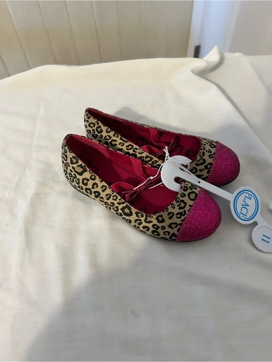 NWT The Children's Place Girls Leopard Ballet Flats W/Pink Glitter Toe/Size 11
