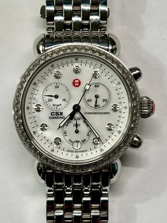 $2450 AUTHENTIC MICHELE CSX-36 DAY DIAMOND, DIAMOND DIAL SILVER