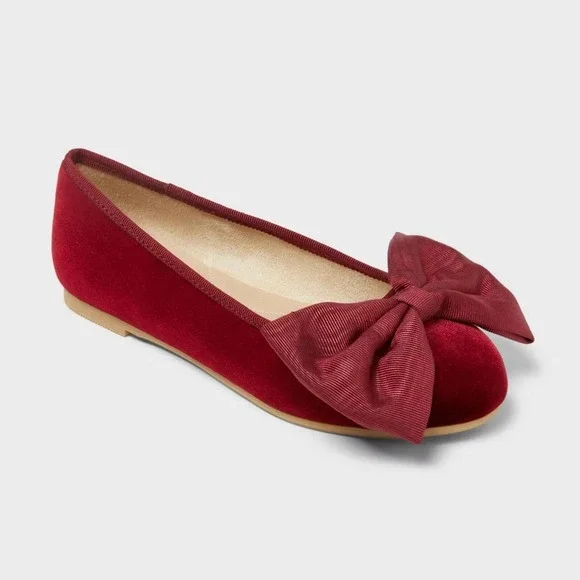 Little Girls Cat & Jack Perla Ballet Flats Red Size 2 New With Tags