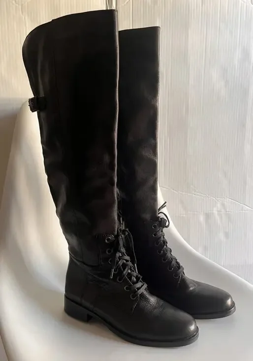 Pour La Victoire Cairo Boots Womens 6 Black Leather OTK Riding Lace Up NWOB