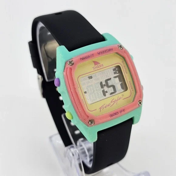 Freestyle Shark Women's Digital Watch 38MM Pink Aqua NEW Black Bands NEW Battery