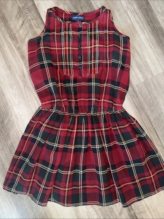 Ralph Lauren Girls Plaid Dress 7 red holiday Christmas sleeveless
