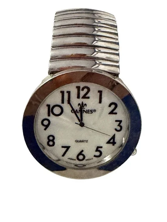 Y2K Cannes Quartz Oversized Silver Tone Stretch Band Watch Japan Movement
