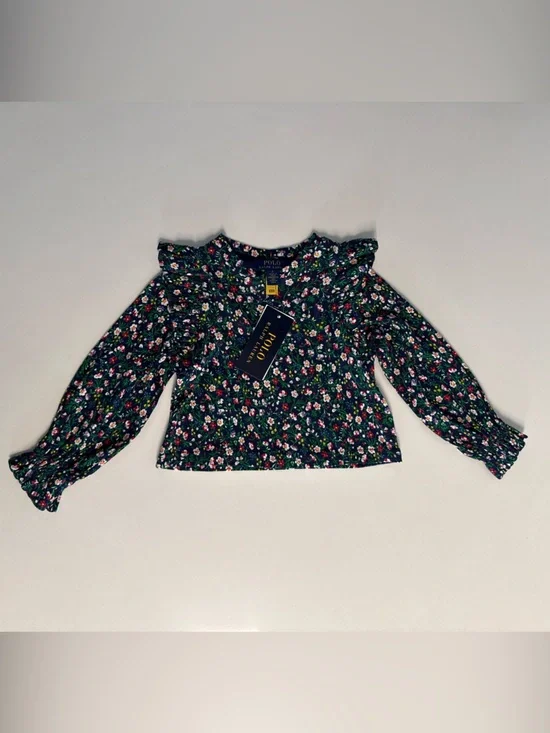 New Ralph Lauren Childrenswear Girls Floral Ruffled Cotton-Modal Top Size 2