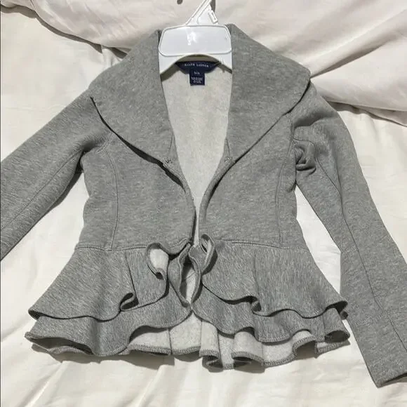 Ralph Lauren S 7 Gray Peplum sweatshirt jacket hook/eye closure euc worn once