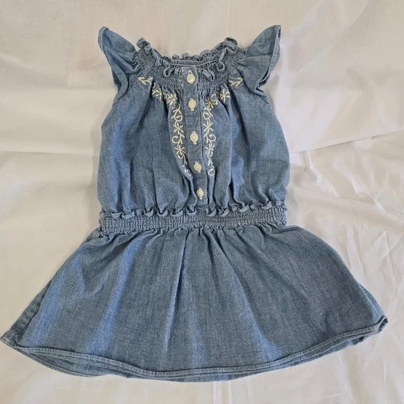 Ralph Lauren Denim Dress Baby Girls Blue Smocked Embroidered Cotton 9M