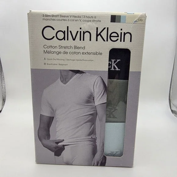 Calvin Klein V-Neck Undershirts Mens Large 3-Pack Slim Fit Multi Cotton New
