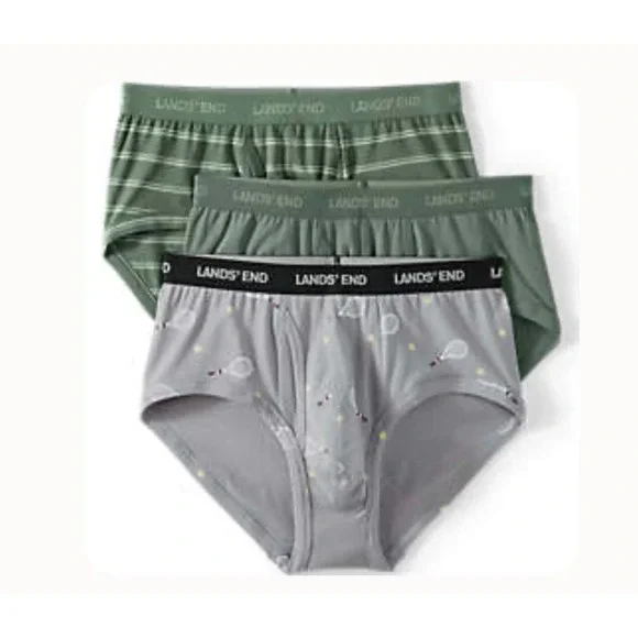 NEW Lands End Mens Comfort Knit Brief 3 Pack Green Gray Tennis 4XL Stretch Comfy