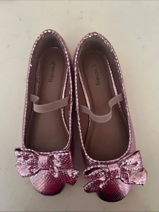 greendog Girls' Metallic Pink Bow Ballet Flats