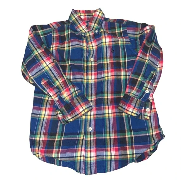 Ralph‎ Lauren Kids Plaid Flannel Button Down Shirt Long Sleeve 4 4T