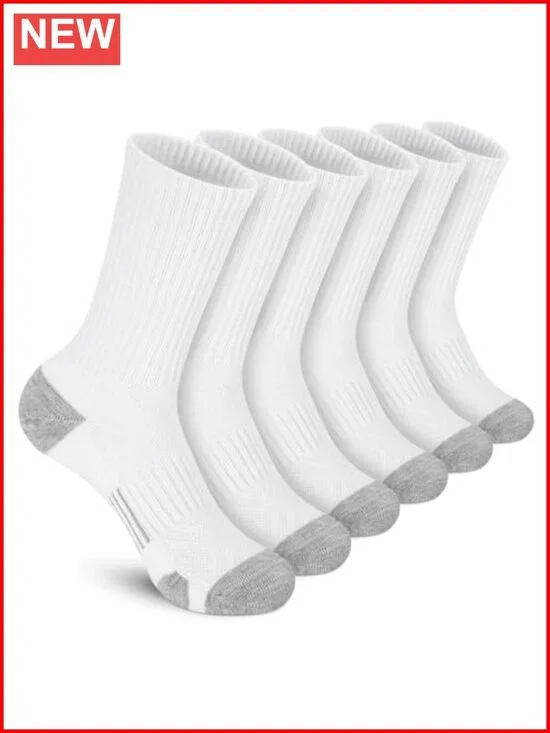 Crew Athletic Socks Cushioned Breathable Moisture Wicking Arch Support 6 Pack