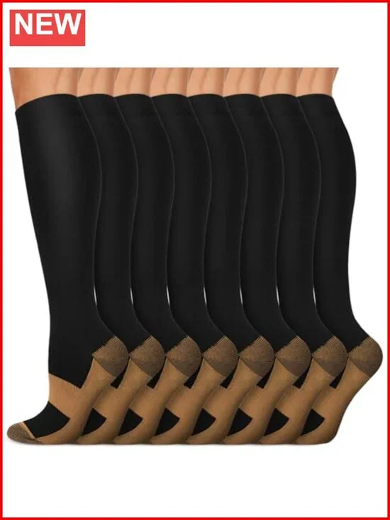 8 Pairs Copper Compression Socks 15-20 mmHg for Men & Women - Nurses Travel