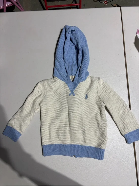 Ralph Lauren Kids Light Blue & Cream Striped Crewneck Sweater