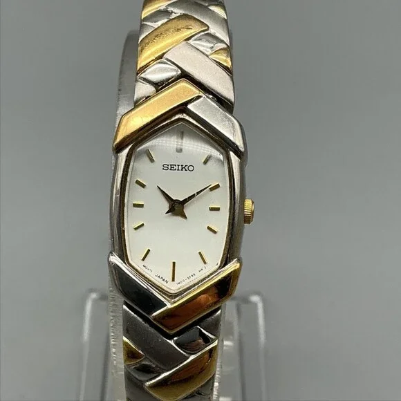 Vintage Seiko Womens Watch 16mm Two Tone Bracelet 1N00-BP30 New Battery 6.25