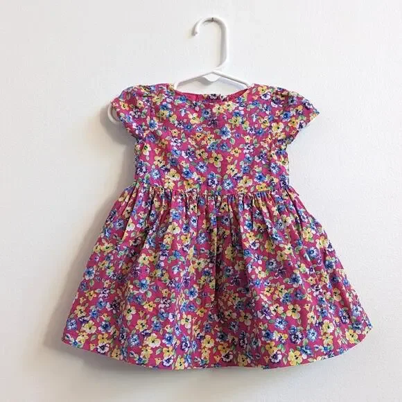 Ralph Lauren Dress Baby Girls Sz 6m Pink Pansy Preppy Floral