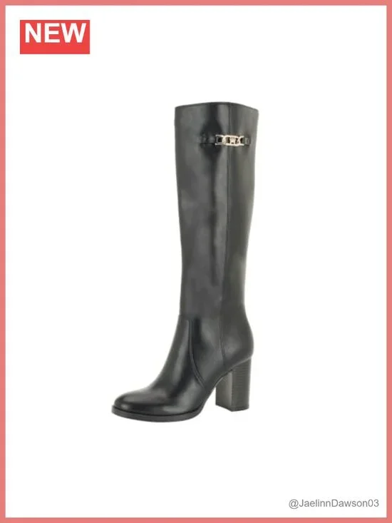 Over the Knee Block Heel Boots Zip Closure Man Made Upper