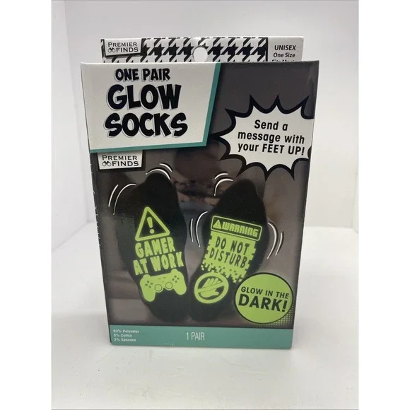 Glow In The Dark Socks‎ 1 Pair 1 Size Fits Most Funny Gag Gift White Elephant