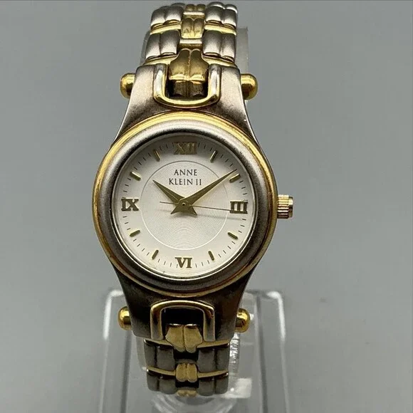 Anne Klein II Womens Watch 23mm White Dial Two Tone Band New Battery 6.25